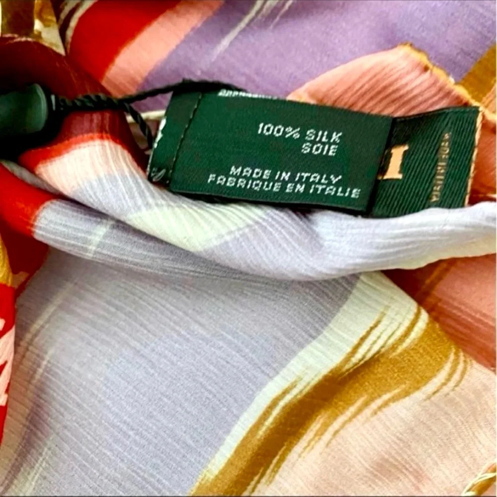 MISSONI Pink Red Multi Shades Printed 100% Silk Scarf NWT